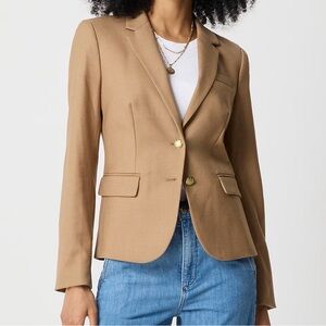 J. Crew Factory tan schoolboy tailored wool blend blazer gold buttons sz 8 NWOT